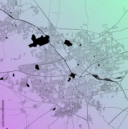 Hubli, Karnataka, India (IND) - Urban vector city map with parks, rail and roads, highways, minimalist town plan design poster, city center, downtown, transit network, street blueprint