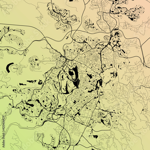 Jerusalem, Israel (IS1) - Urban vector city map with parks, rail and roads, highways, minimalist town plan design poster, city center, downtown, transit network, street blueprint