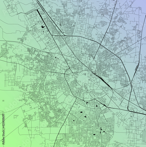 Jullundur, Punjab, India (IND) - Urban vector city map with parks, rail and roads, highways, minimalist town plan design poster, city center, downtown, transit network, street blueprint