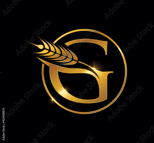 Golden Wheat Grain Initial Logo Letter G
