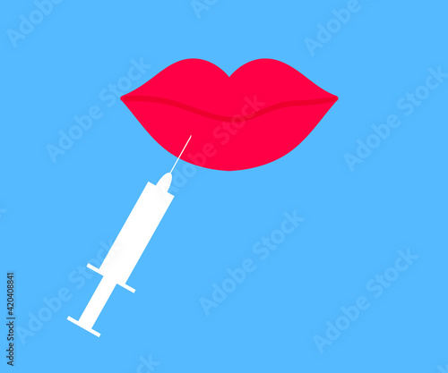 Lip augmentation with Botox. Beautiful lips and injection. Symbol. Vector illustration.