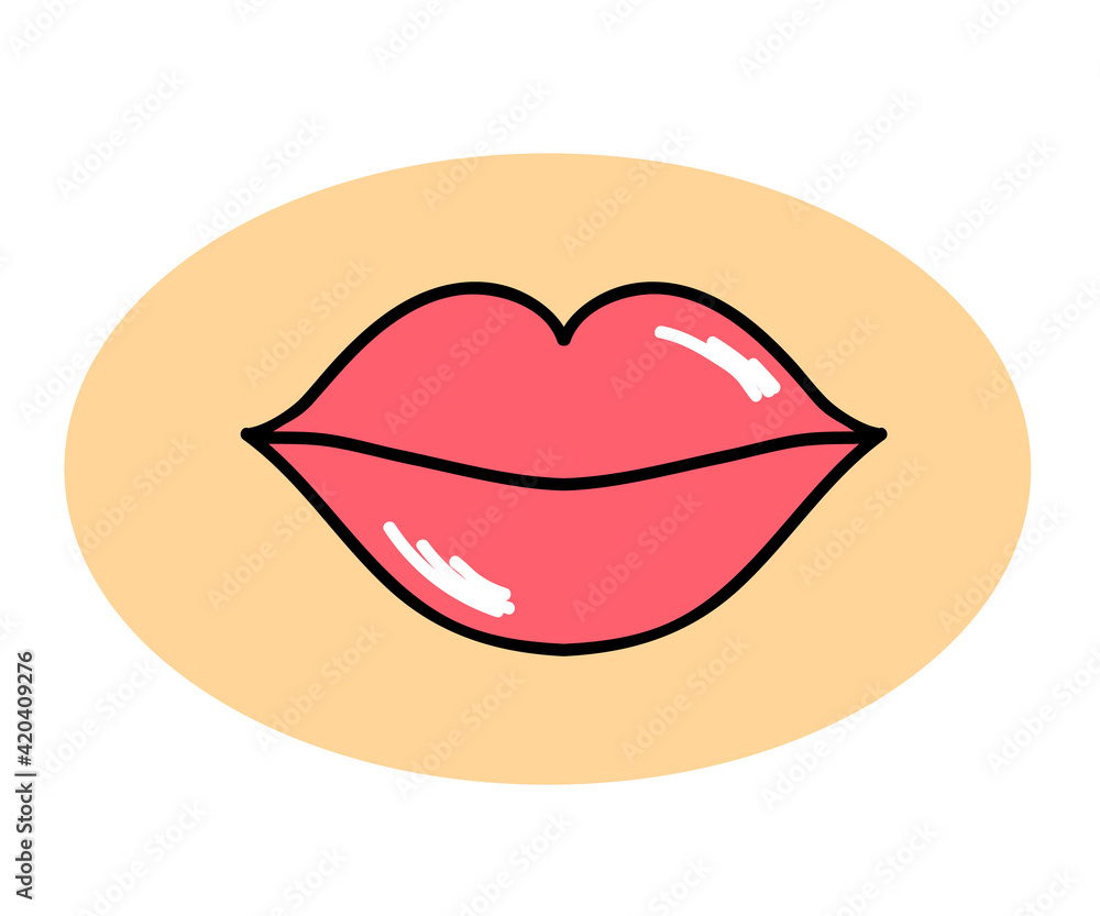 Female lips on a beige background. Cartoon. Vector illustration. Female lips on a beige background. Cartoon. Vector illustration.