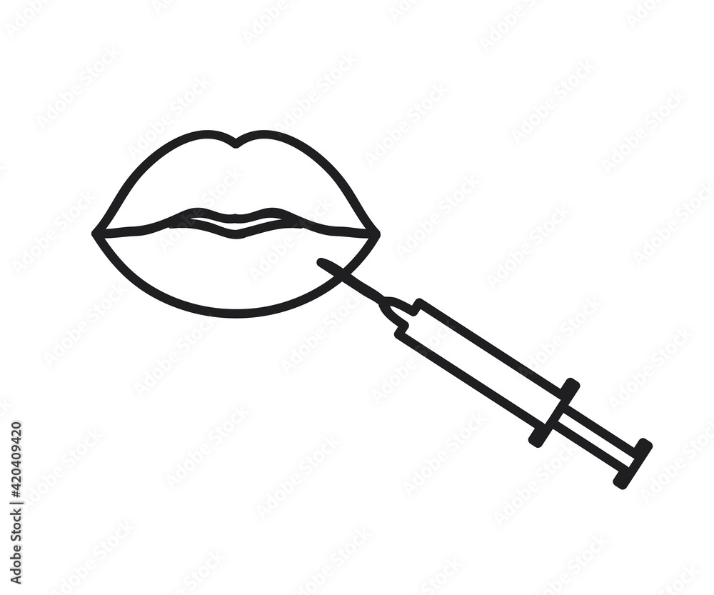 Lip augmentation with Botox. Beautiful lips and injection. Symbol ...