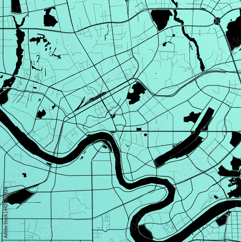 Nanning, Guangxi, China (CHN) - Urban vector city map with parks, rail and roads, highways, minimalist town plan design poster, city center, downtown, transit network, street blueprint