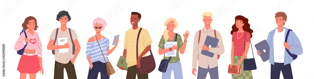 Student people diversity set, young multinational group of man woman diverse characters