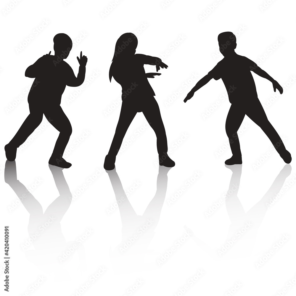 vector, isolated, black silhouette children dancing