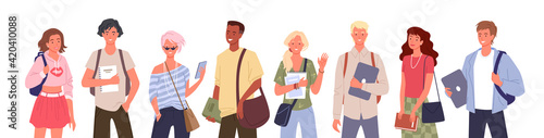 Student people diversity set, young multinational group of man woman diverse characters