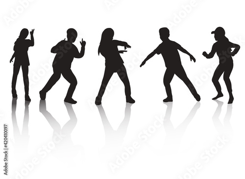 isolated, black silhouette children dancing
