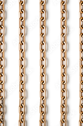 Gold modern massive chain necklace on light background. Pattern.