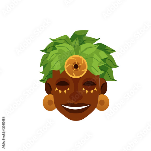 Mayan traditional ritual wooden mask, vector illustration isolated on white.