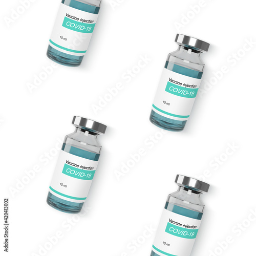 Glass bottle with vaccine from covid-19. Vaccination and treatment web banner template. Realistic vector illustration