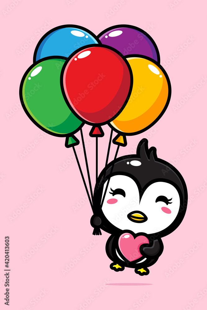 cartoon cute penguin animal flying vector design with balloon cartoon cute penguin animal flying vector design with balloon