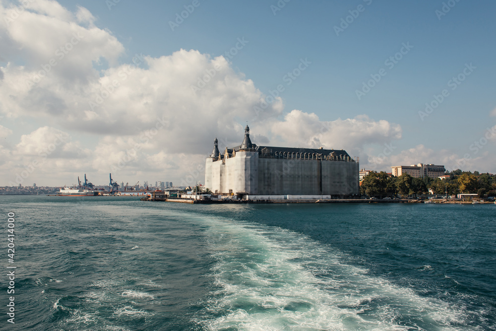 Naklejka premium View from sea on Haydarpasa railway station on coast of Istanbul, Turkey