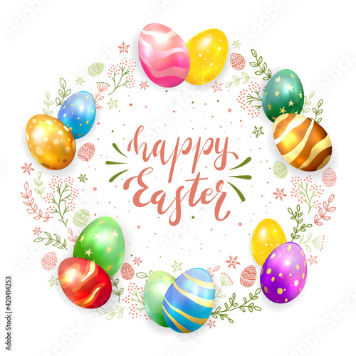 Easter Eggs with Floral Elements on White Background