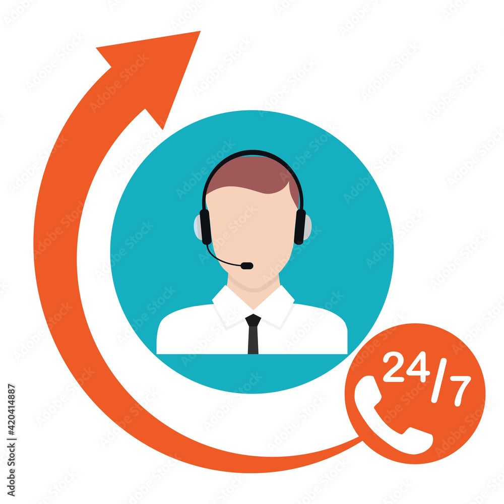 Call center, 24 hour call center operator icon. Customer support. Vector illustration. Call center, 24 hour call center operator icon. Customer support. Vector illustration.