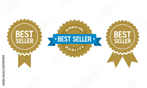 Flat vector illustration of a best seller sign label. Perfect for  design element of the best products and bestseller retailer. Simple top seller badge icon set. 