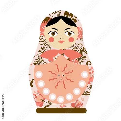 Matreshka. Russian national toy. Wooden doll.Vector illustration