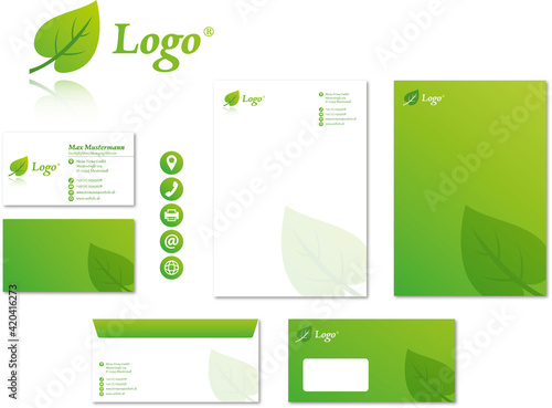 Corporate design stationary modern vector logo set green environment organic 