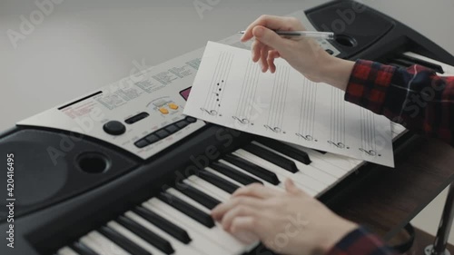 Creating music, writing a musical score and playing the electronic keyboard