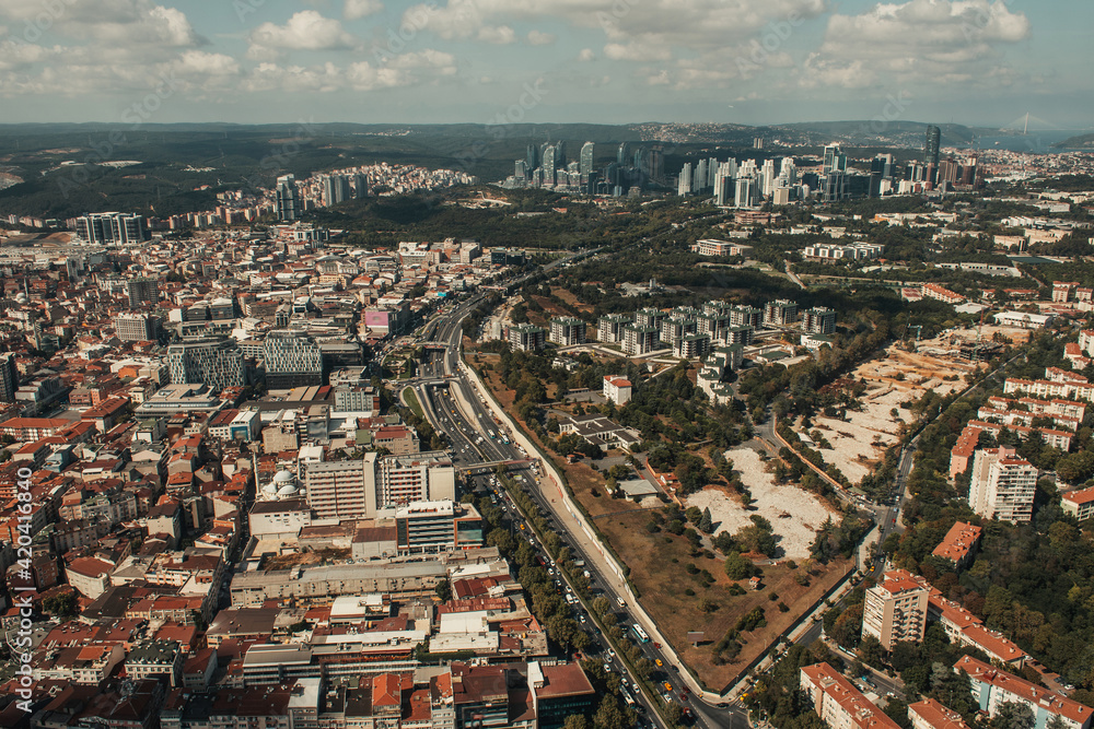 cityscape with modern houses and streets, aerial view, Istanbul, Turkey