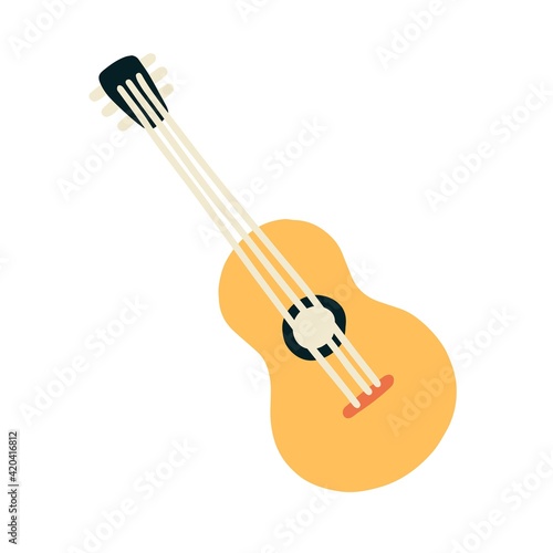Ukulele or ukelele isolated on white background. Stringed acoustic music instrument. Folk Hawaii small guitar. Colored flat vector illustration