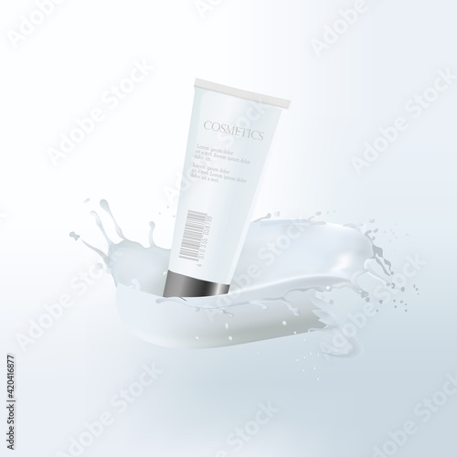 Vector cosmetic banner with realistic bottle for skin care cream or body lotion. Beauty product
