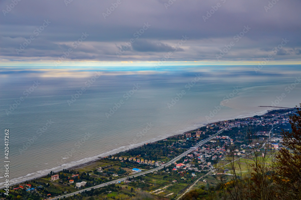 Aerial view of the city of Ramsar in Mazandaran province of Iran, situated on the coast of the Caspian Sea