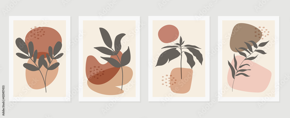 Abstract art nature background vector. Modern shape line art wallpaper. Boho foliage botanical tropical leaves and floral pattern design for home deco, wall art, social media post and story background Abstract art nature background vector. Modern shape line art wallpaper. Boho foliage botanical tropical leaves and floral pattern design for home deco, wall art, social media post and story background