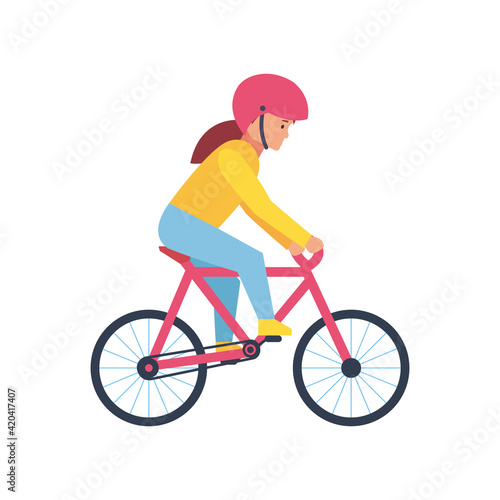 Cycling, happy side view. Vector illustration isolated on white background