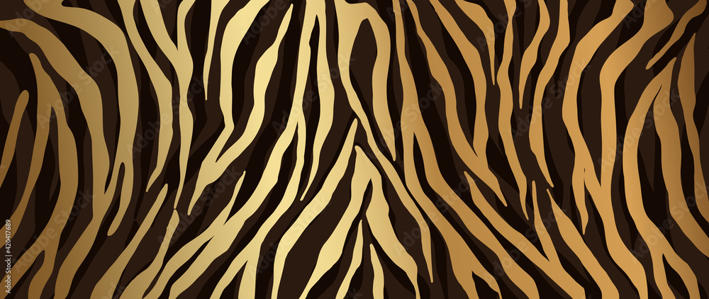 Fototapeta premium Luxury Gold animal skin background vector. Exotic animal skin with golden texture. Leopard skin, zebra and tiger skin vector illustration. 