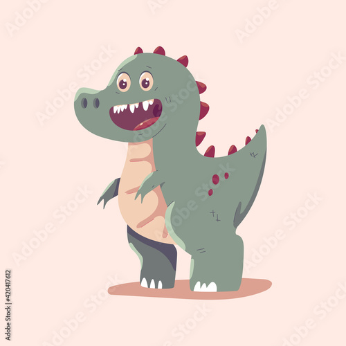 Cute tyrannosaurus rex vector cartoon dinosaur illustration isolated on background. © Roi_and_Roi
