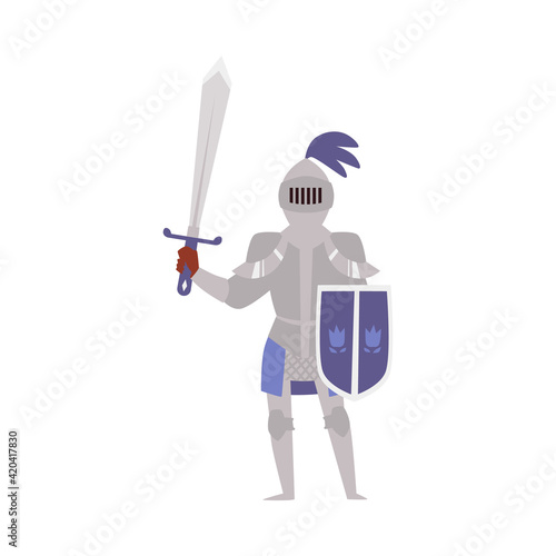 Vector isolated illustration of medieval armed knight with a sword and shield