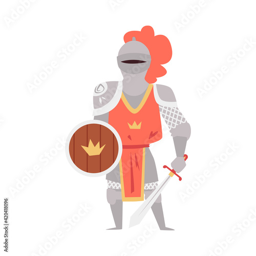 Medieval knight in chain mail with shield and sword a vector illustration
