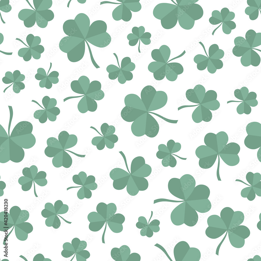 Vector seamless pattern with leaves of a lucky clover,  symbols of St. Patrick's Day. Wrapping paper, textile design, background.