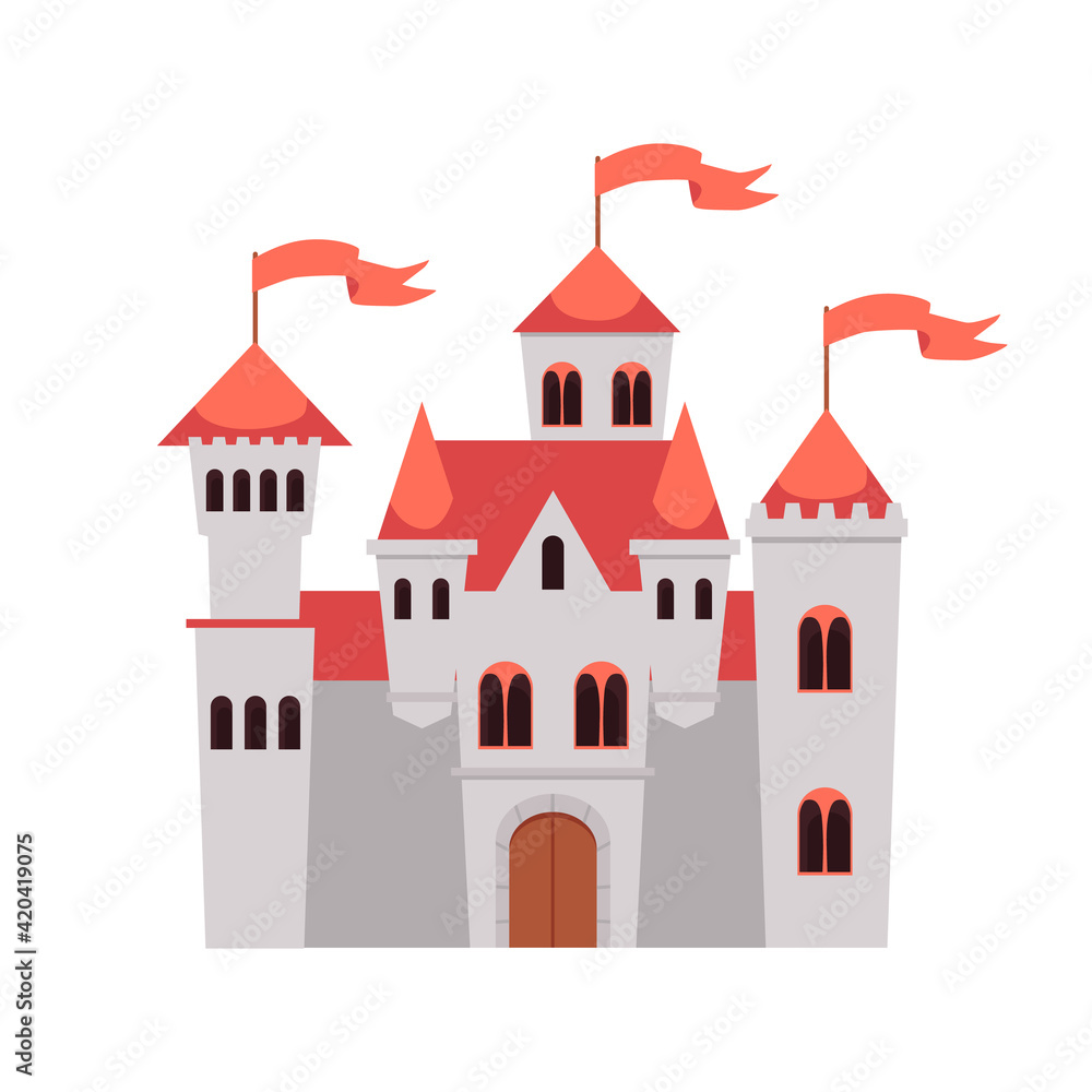 Vector icon of medieval stone castle, a royal residence from fairytale kingdom