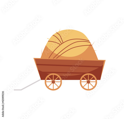Wooden cart with hay for medieval or modern agriculture a vector illustration