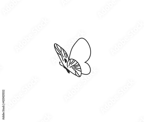 Hand drawn vector abstract stock flat graphic illustration with logo element of line art of magic butterfly in simple style for branding,isolated on white background