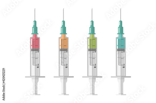 Vaccine COVID-19 vector icons. Empty syringes for injection. Coronavirus concept. Flat icons of a medical.  Isolated vector illustration