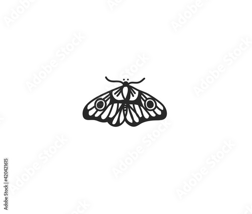 Hand drawn vector abstract stock flat graphic illustration with logo element of line art of magic butterfly in simple style for branding,isolated on white background