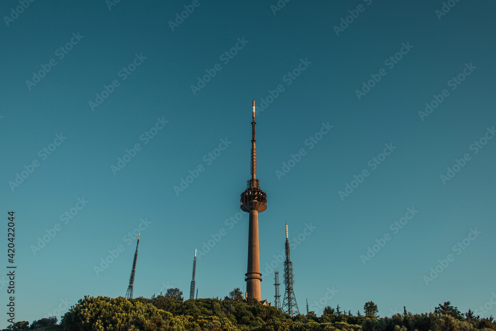 blue sky over radio and tv towers