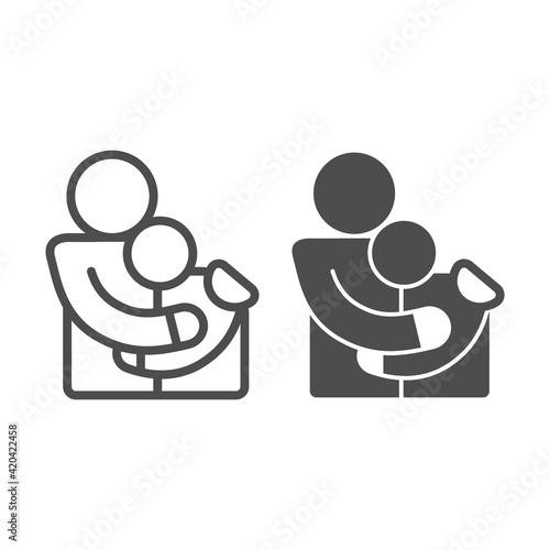 Patient family line and solid icon, World cancer day concept, home nursing and care sign on white background, father and son icon in outline style for mobile concept and web design. Vector graphics.