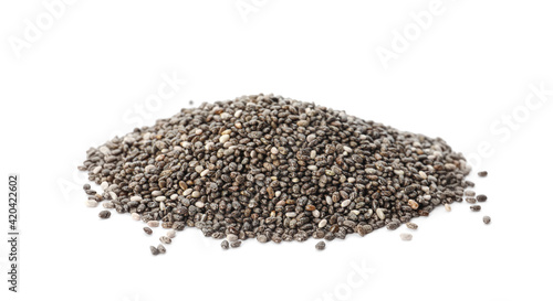 Pile of chia seeds on white background © New Africa
