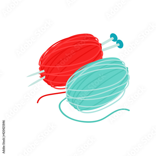 Isometric knitting set with isolated colourful icons and images of human hands with needles and clue vector illustration