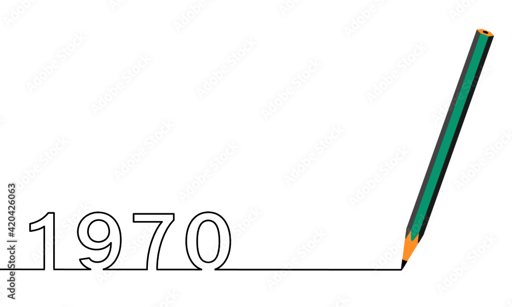One line drawing style with a pen on the right and 1970 on the left, the year of the lord. Concept about writing, simply, yearly, celebrating, anniversary and etc. One line drawing style with a pen on the right and 1970 on the left, the year of the lord. Concept about writing, simply, yearly, celebrating, anniversary and etc.
