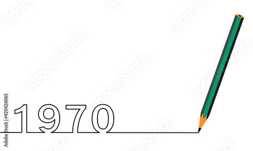 One line drawing style with a pen on the right and 1970 on the left, the year of the lord. Concept about writing, simply, yearly, celebrating, anniversary and etc.