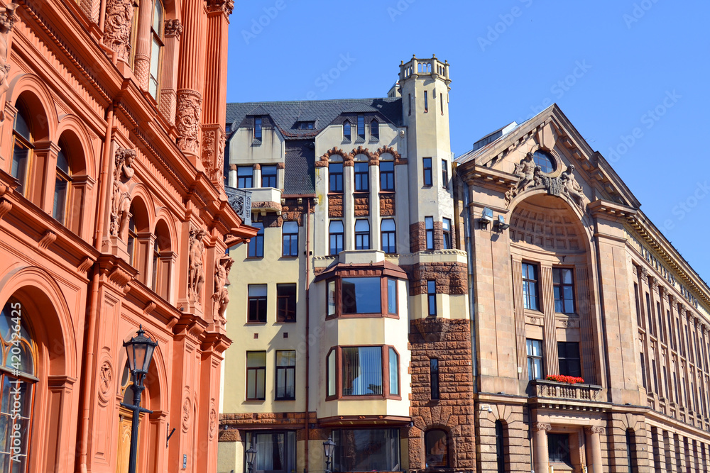 Beautiful colorful buildings in the Old Town of Riga, Latvia, Baltic States
