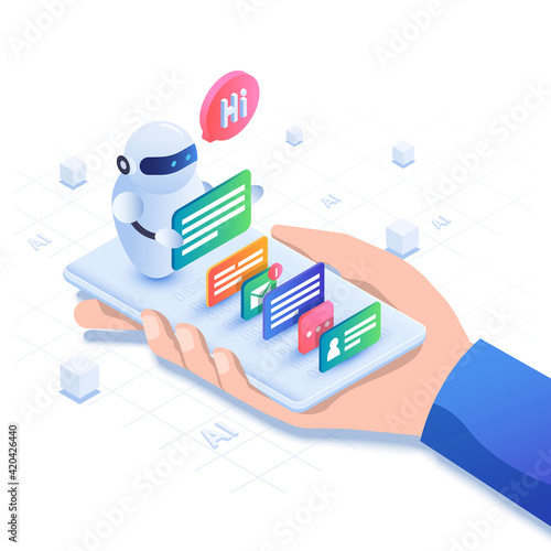 Modern Isometric Illustration design - Ai Chat Bot