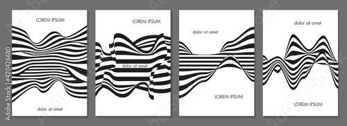 Optical-patterned covers. Optical illusion lines background. Abstract 3d black and white illusions. Conceptual design of optical illusion vector.