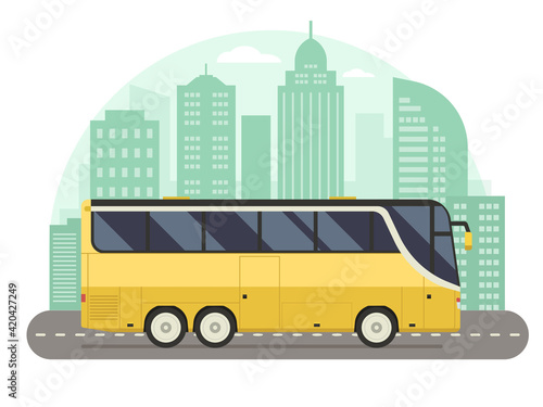 Yellow City Bus Concept in Flat Design