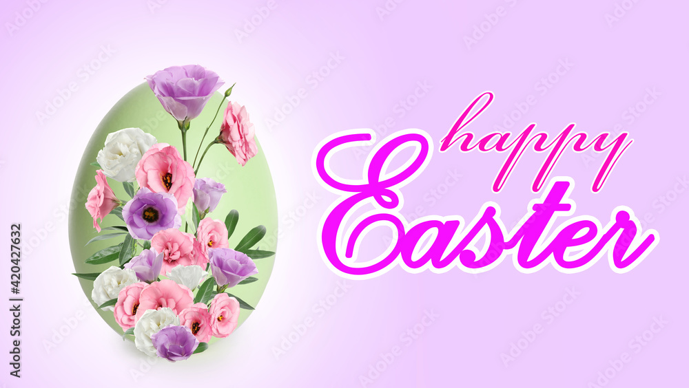 Happy Easter. Egg floral design on color background